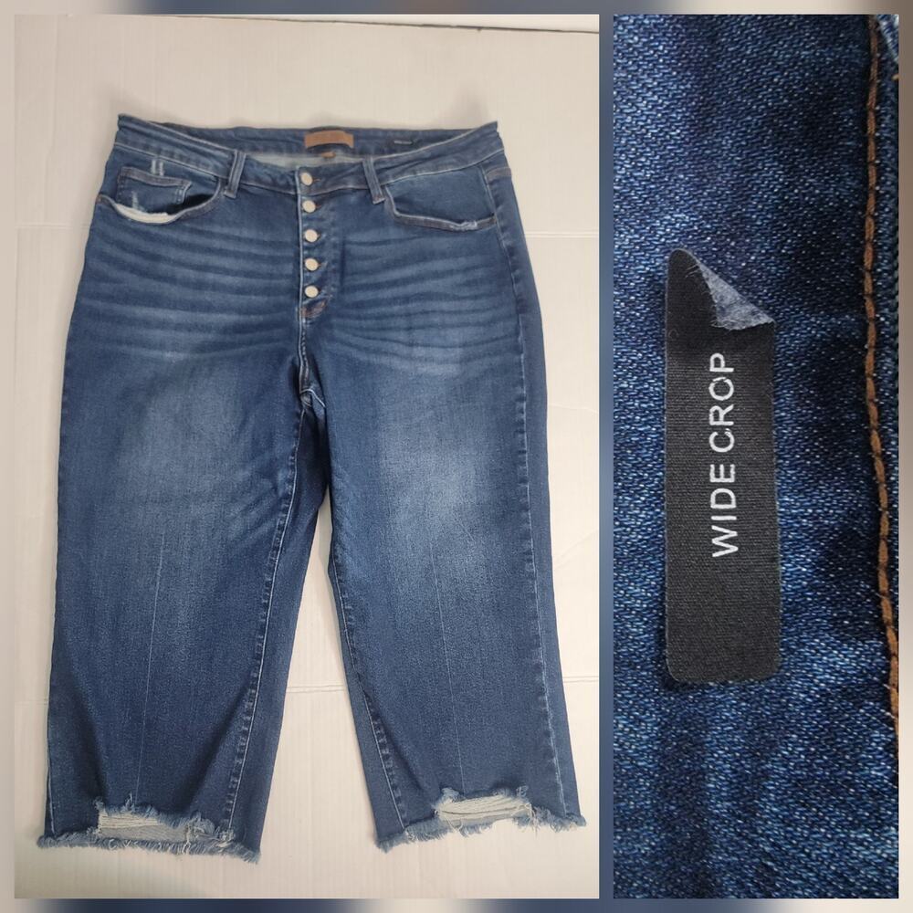Judy Blue Jeans Womens SZ 22W Straight Wide Leg Crop High Rise Stretch Dark Wash